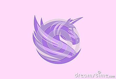 Cute violet unicorn sign or logotype vector concept Vector Illustration