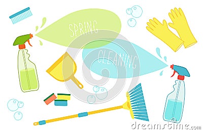 Cute vivid spring cleaning background with hand written text Vector Illustration