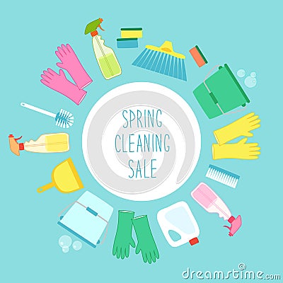 Cute vivid spring cleaning background with hand written text Vector Illustration