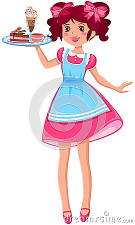 Cute waitress Vector Illustration