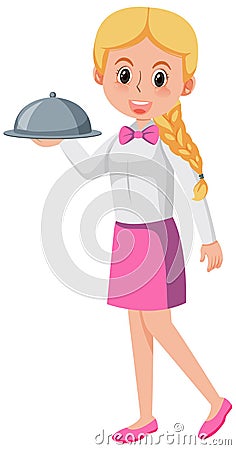 Cute waitress serving food Vector Illustration