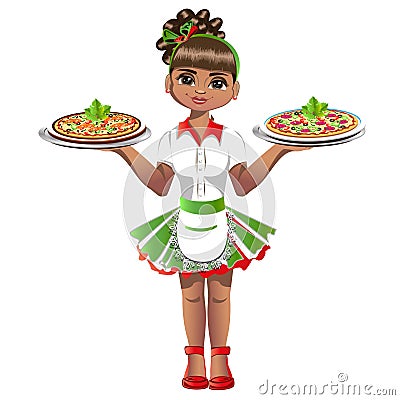 Cute waitress with a tray Vector Illustration