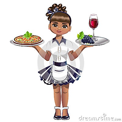 Cute waitress with a tray Vector Illustration