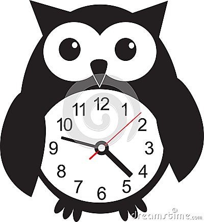 Cute wall clock owl sticker. Vector illustration Vector Illustration