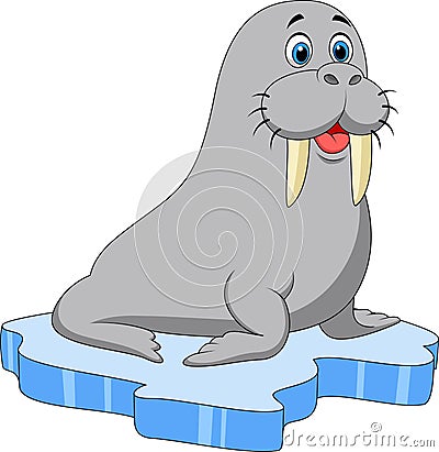 Cute walrus cartoon on ice Vector Illustration