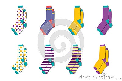 Warm colorful socks.Wool winter socks collection. Vector Stock Photo