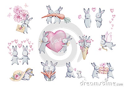 Cute watercolor baby bunnies seamless pattern. Stock Photo