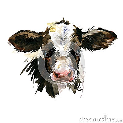 Cute watercolor calf. Baby bull illustration. cattle. farm animal. Cartoon Illustration