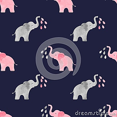 Cute watercolor elephants pattern. Vector Illustration