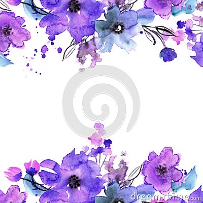 Cute watercolor flower frame. Stock Photo