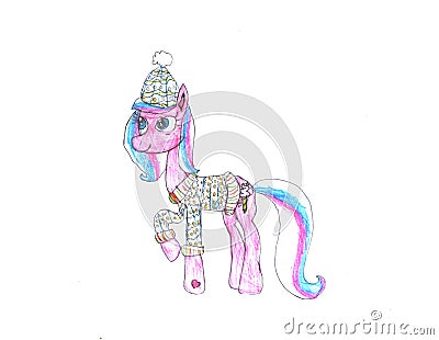 Cute watercolor horse on white background Stock Photo