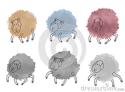 Cute watercolor sheeps set Cartoon Illustration