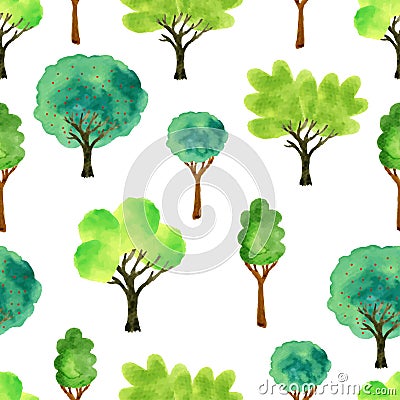 Cute watercolor trees. Spring seamless pattern. Vector illustration for fabric, paper and other printing and web projects. Vector Illustration