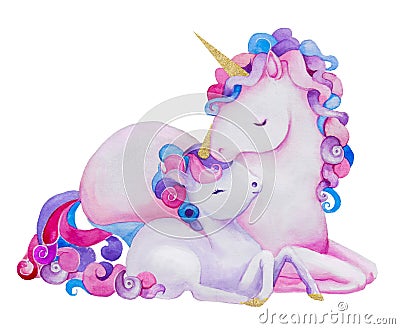 Cute watercolor unicorns Stock Photo