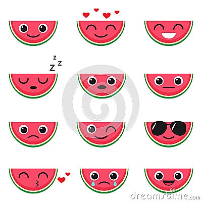 Cute watermelon emoji set Vector Illustration