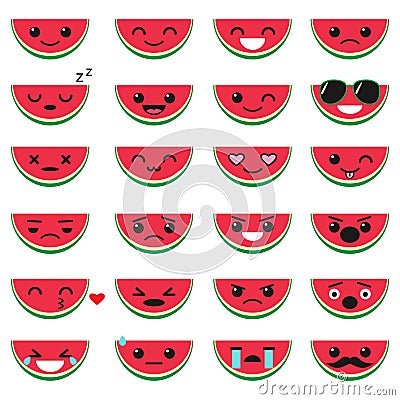 Cute watermelon emoji set Vector Illustration