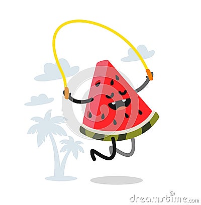 Cute watermelon jumping rope outdoor Vector Illustration