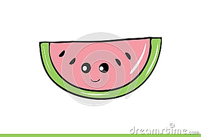 Cute watermelon slice with face Illustration. Stock Photo