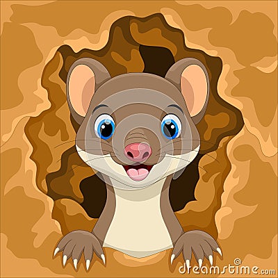 Cute weasel out of the hole Cartoon Illustration