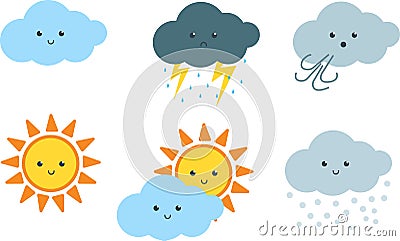 Cute Weather Cartoon Clipart Vector Illustration