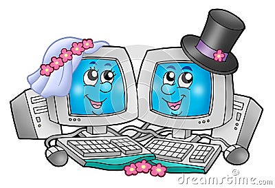 Cute wedding computers Cartoon Illustration