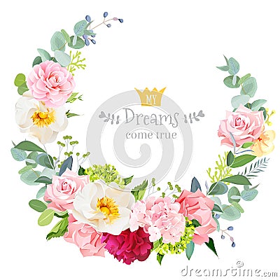 Cute wedding floral vector design round frame. Vector Illustration