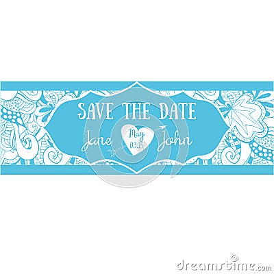 Cute wedding invitation card with floral doodles. Vector Illustration