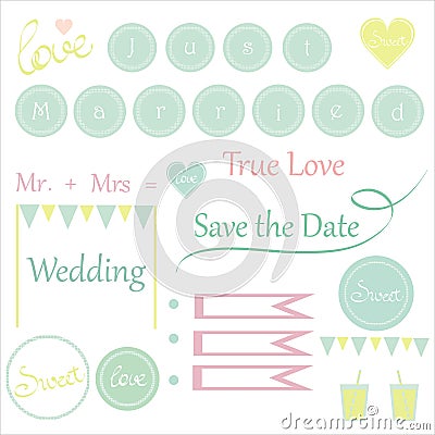 Cute wedding items for invitations Vector Illustration
