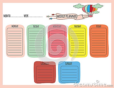 Cute Weekly Planner Vector Illustration