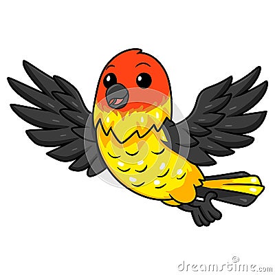 Cute western tanager bird cartoon flying Vector Illustration