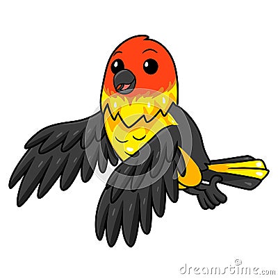 Cute western tanager bird cartoon flying Vector Illustration