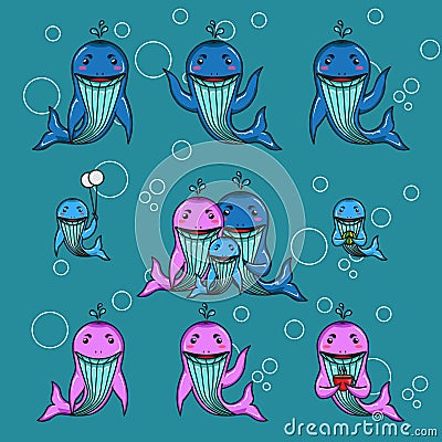 cute whale family vektor illustration Vector Illustration