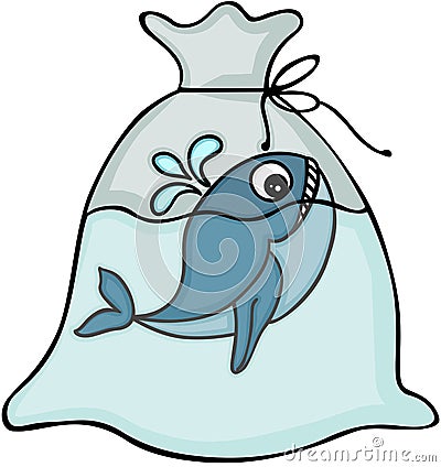 Cute whale inside the plastic bag Vector Illustration