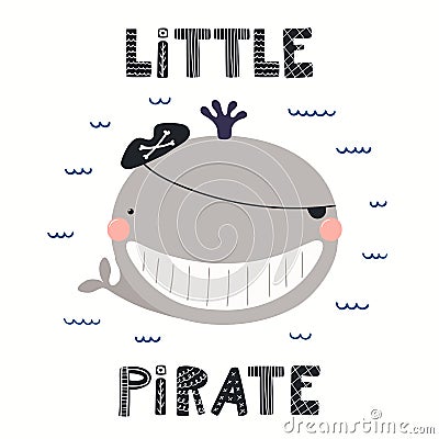 Cute whale pirate Vector Illustration