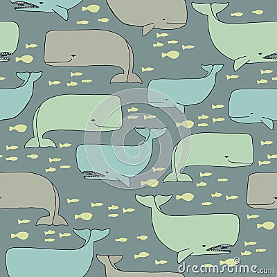 Cute whale seamless pattern Vector Illustration