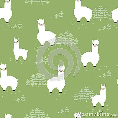 Cute White Alpacas on the Outdoor Farm Vector Illustration Pattern Vector Illustration