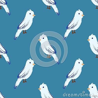 White Birds in Blue Background Patterm Stock Photo