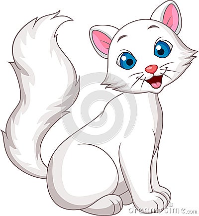 Cute white cat cartoon sitting Vector Illustration