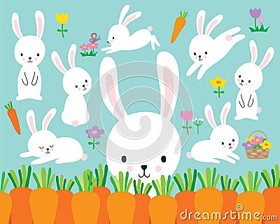 Cute White Easter Bunny Rabbit Vector Illustration Vector Illustration
