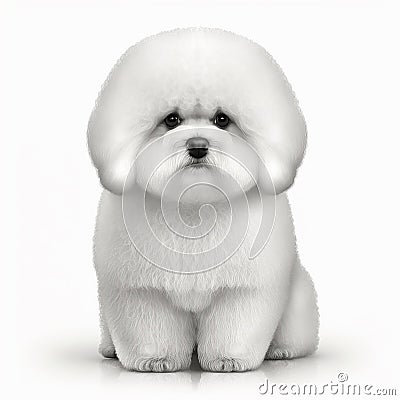 Cute white fluffy dog breed bichon portrait close-up, isolated on white, Stock Photo