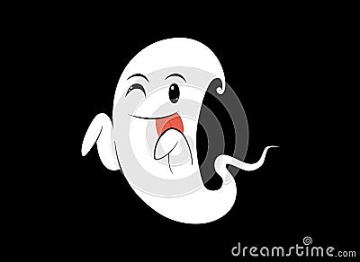 Cute white ghost isolated on black background,Happy halloween banner, blank space for text,element template for poster,brochures Vector Illustration