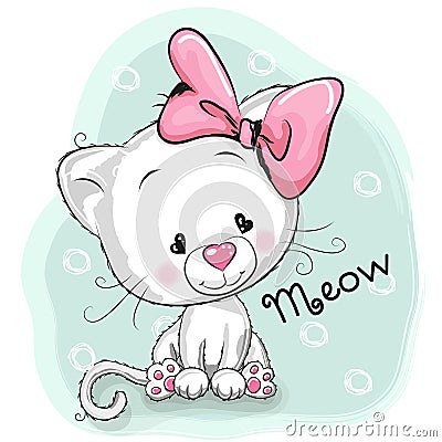 Cute White kitten Vector Illustration