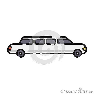 Cute White Limousine Car Flat Design Cartoon Vector Illustration