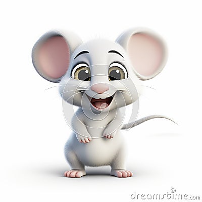 Cute White Mouse Cartoon: Pixar-style 3d Character On White Background Cartoon Illustration