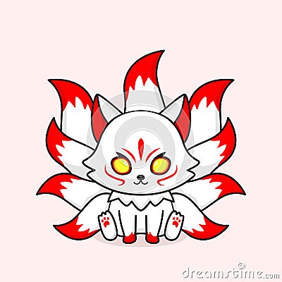 Cute white nine tailed fox mascot Vector Illustration