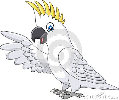 Cute white parrot presenting isolated on white background Vector Illustration