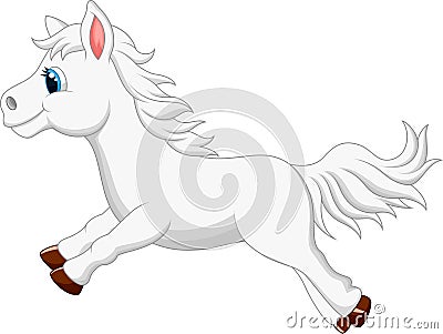 Cute white pony horse cartoon running Vector Illustration