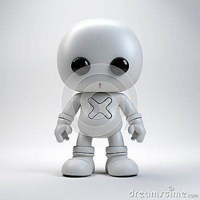 Cute White Robotic Doll With X - 3d Plastic Cartoon Stock Photo