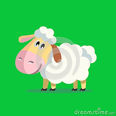 Cute white sheep on a green background. Vector Illustration