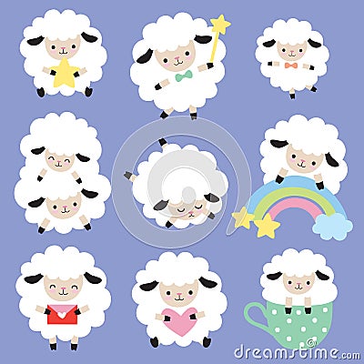 Cute White Sheep Vector Set Vector Illustration